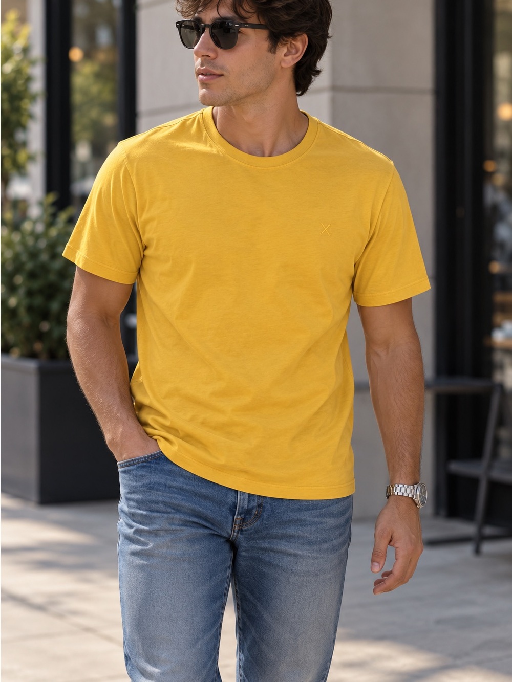 Express Men’s Mustard Crewneck Short Sleeve Tee